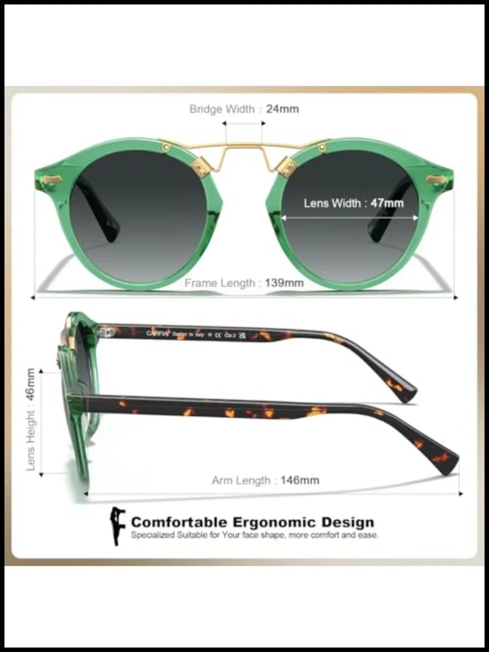 Small Face Acetate Double Bridge Round Sunglasses Polarized UV Protection Retro